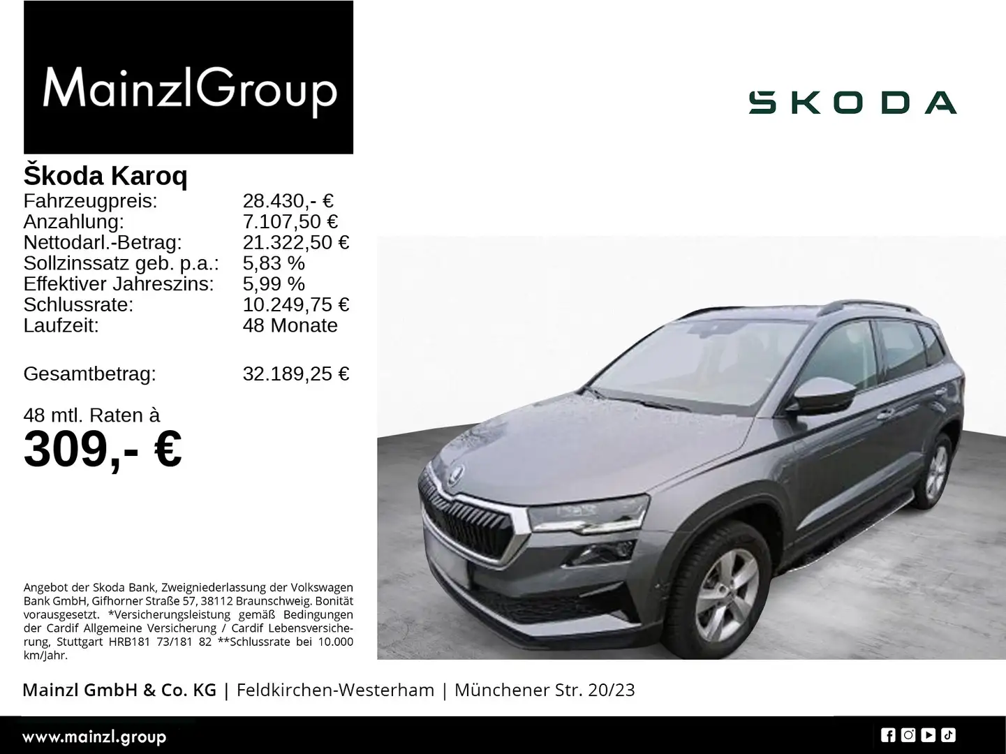 Skoda Karoq 2.0 TDI DSG Style Matrix 360° Pano Virtual Grau - 1