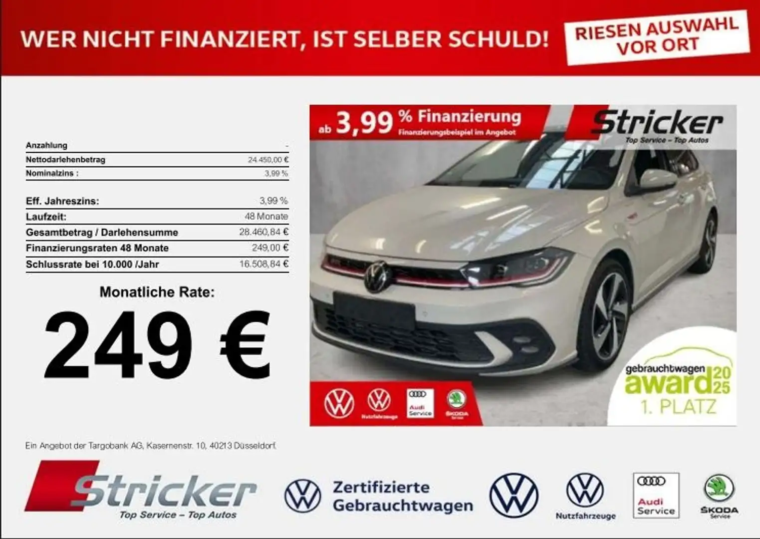 Volkswagen Polo GTI 2.0TSI DSG 249,-ohne Anzahlung ACC App-Connec Grau - 2
