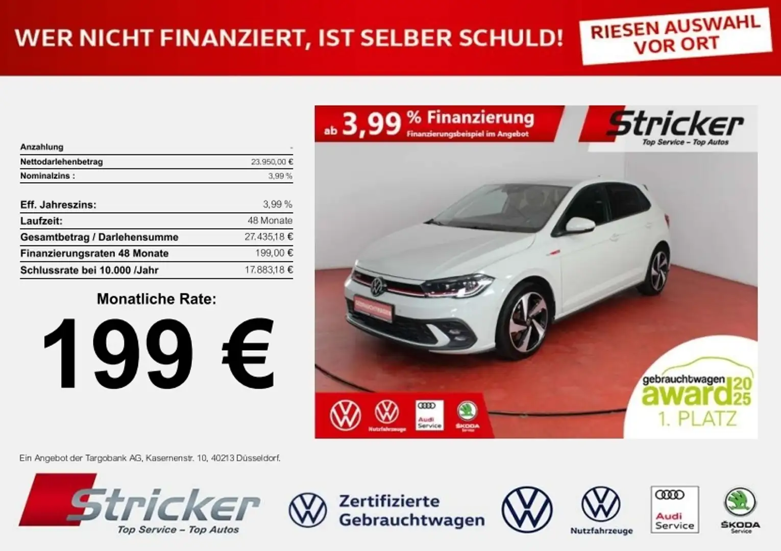Volkswagen Polo GTI 2.0TSI DSG 199,-ohne Anzahlung ACC App-Connec Grau - 1