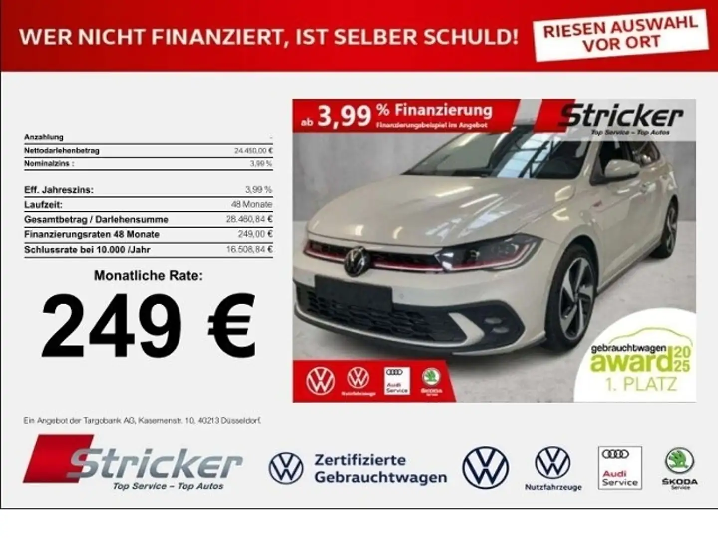 Volkswagen Polo GTI 2.0TSI DSG 249,-ohne Anzahlung ACC App-Connec Grau - 1