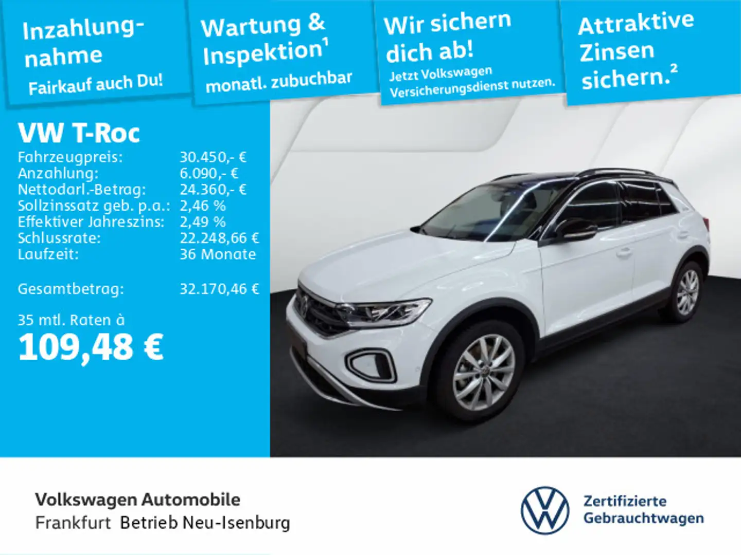 Volkswagen T-Roc 2.0 TDI DSG Goal Navi LEDPlus DAB+ FrontAs Weiß - 1