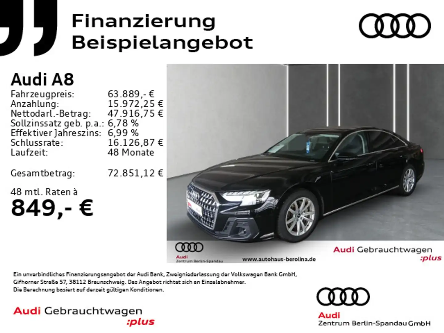 Audi A8 50 TDI qu. tiptronic *PANO*StdHz*HuD*AHK*ACC* Schwarz - 1