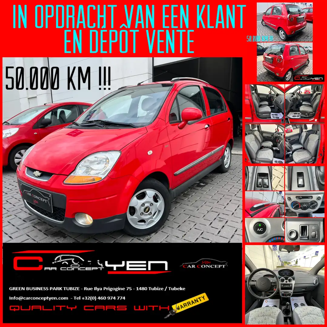 Chevrolet Matiz 1.0i SE*50.000km!!!*Airco*1 Eigenaar*Alu velgen** Rood - 1