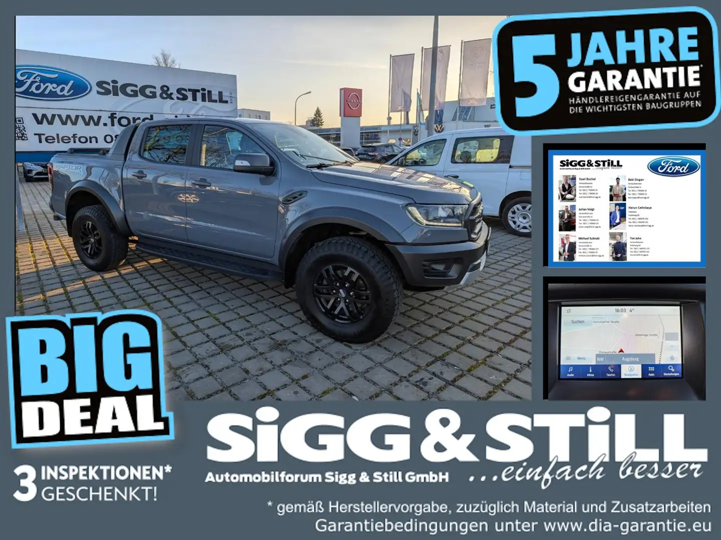 Ford Ranger Raptor DOKA AHK*LED*NAV*STANDH*SHZ*CAM*PDC Gris - 1