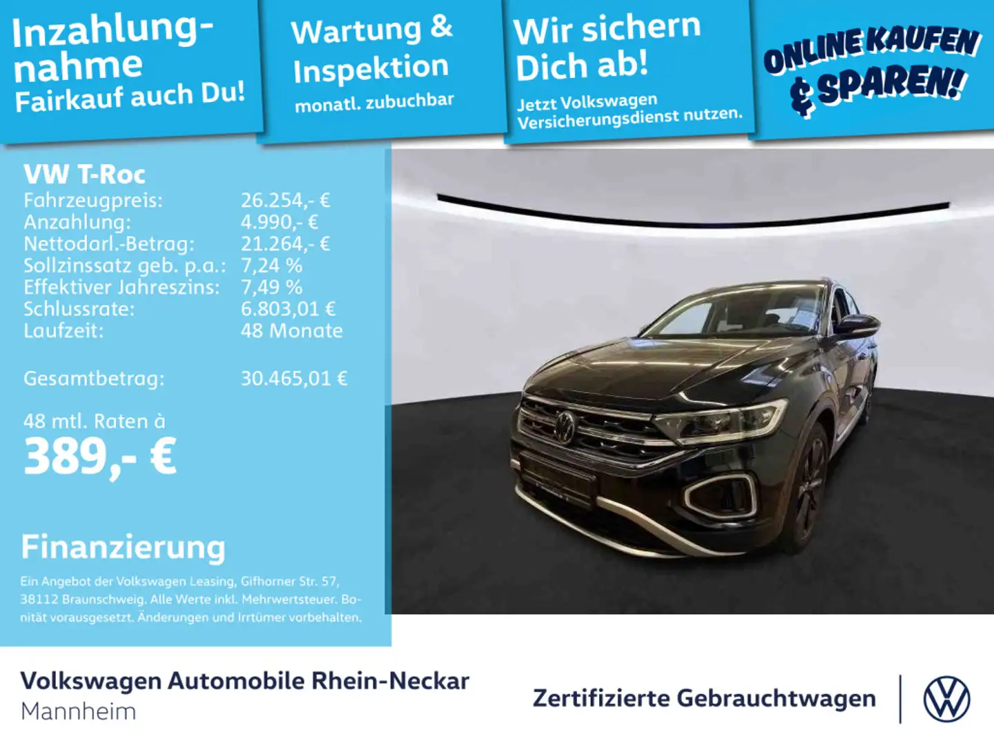 Volkswagen T-Roc 1.5 TSI Style DSG Navi Standheizung AHK uv Schwarz - 1