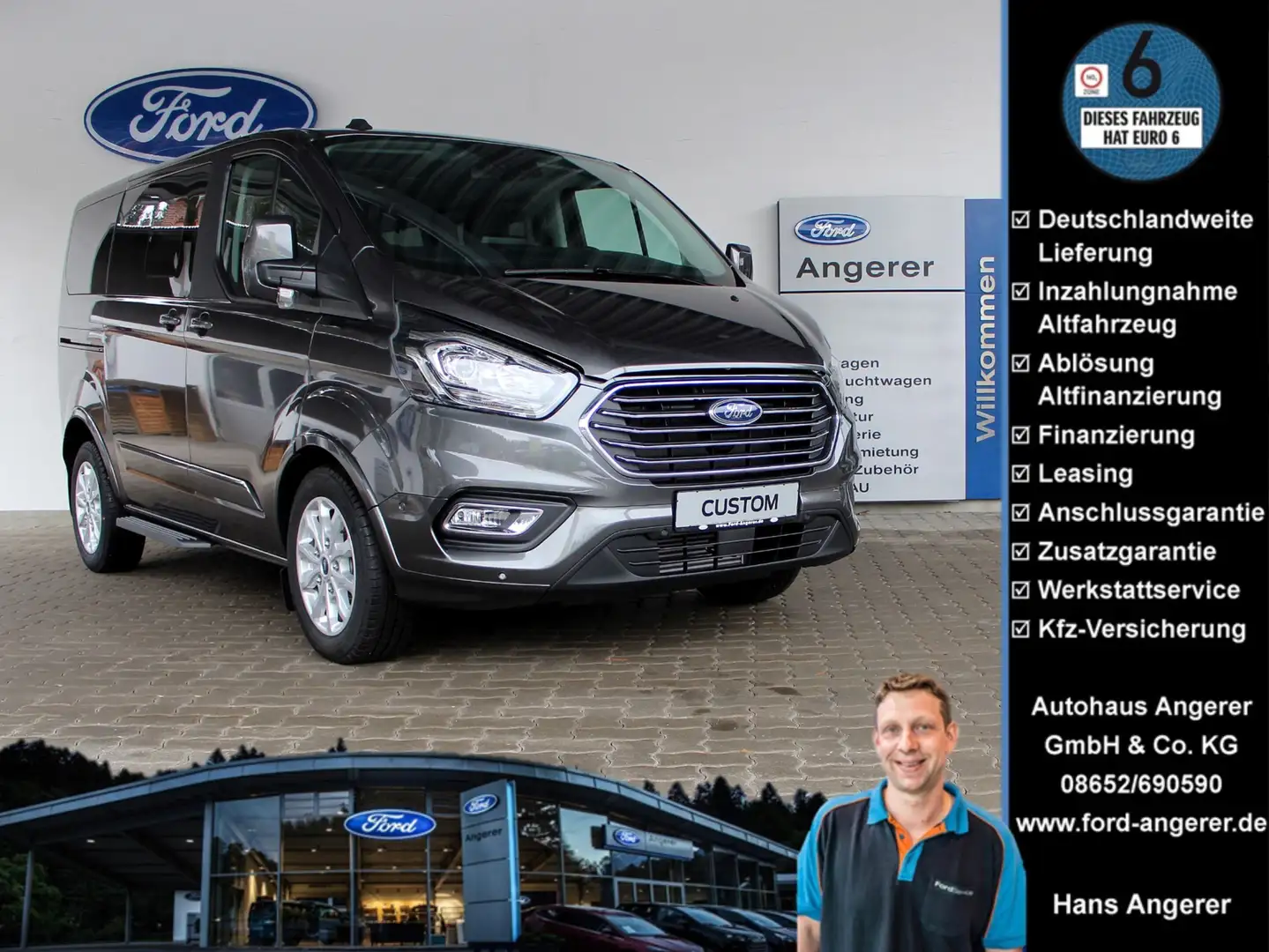Ford Tourneo Custom Titanium 8-Sitzer L1H1 Navi,WinPak,ACC,CAM,PDC,8-f Grau - 1
