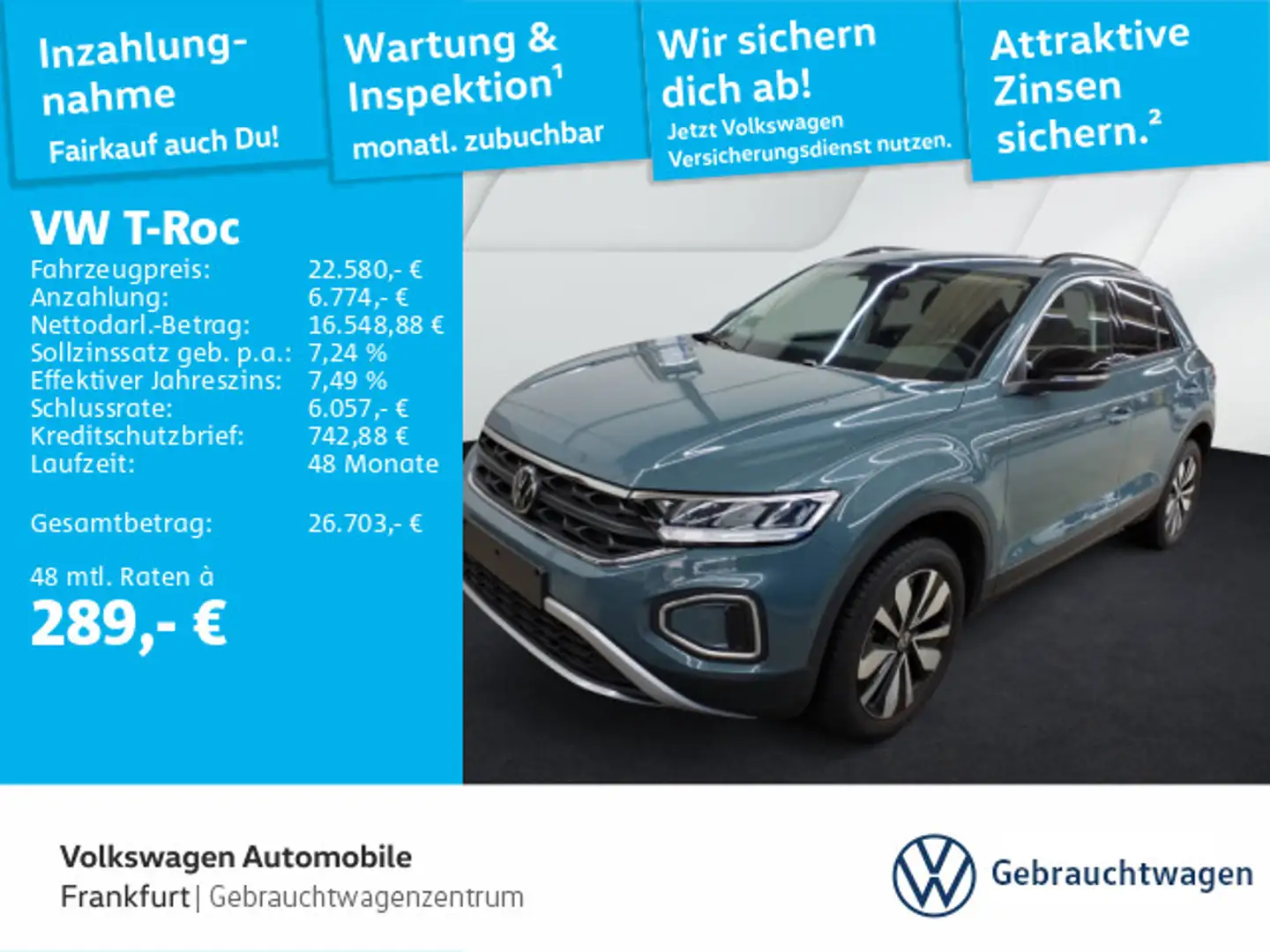 Volkswagen T-Roc 1.0 TSI Goal Navi LED DAB+ Blau - 1