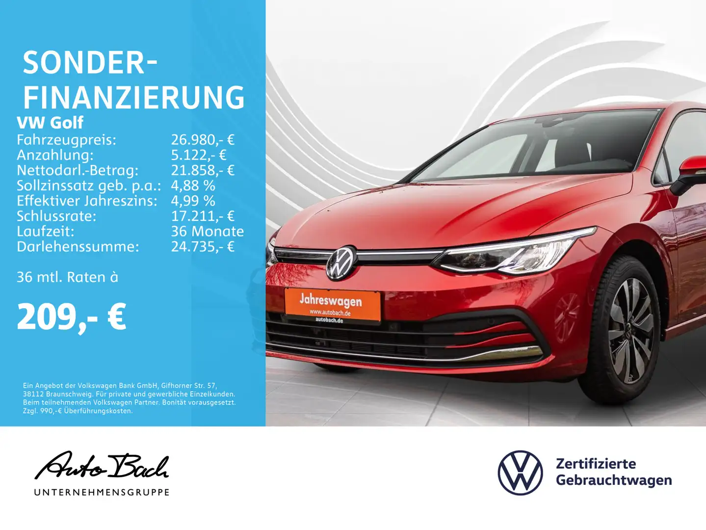 Volkswagen Golf VIII 1.5 eTSI "MOVE" DSG Navi LED Standhzg Rojo - 1