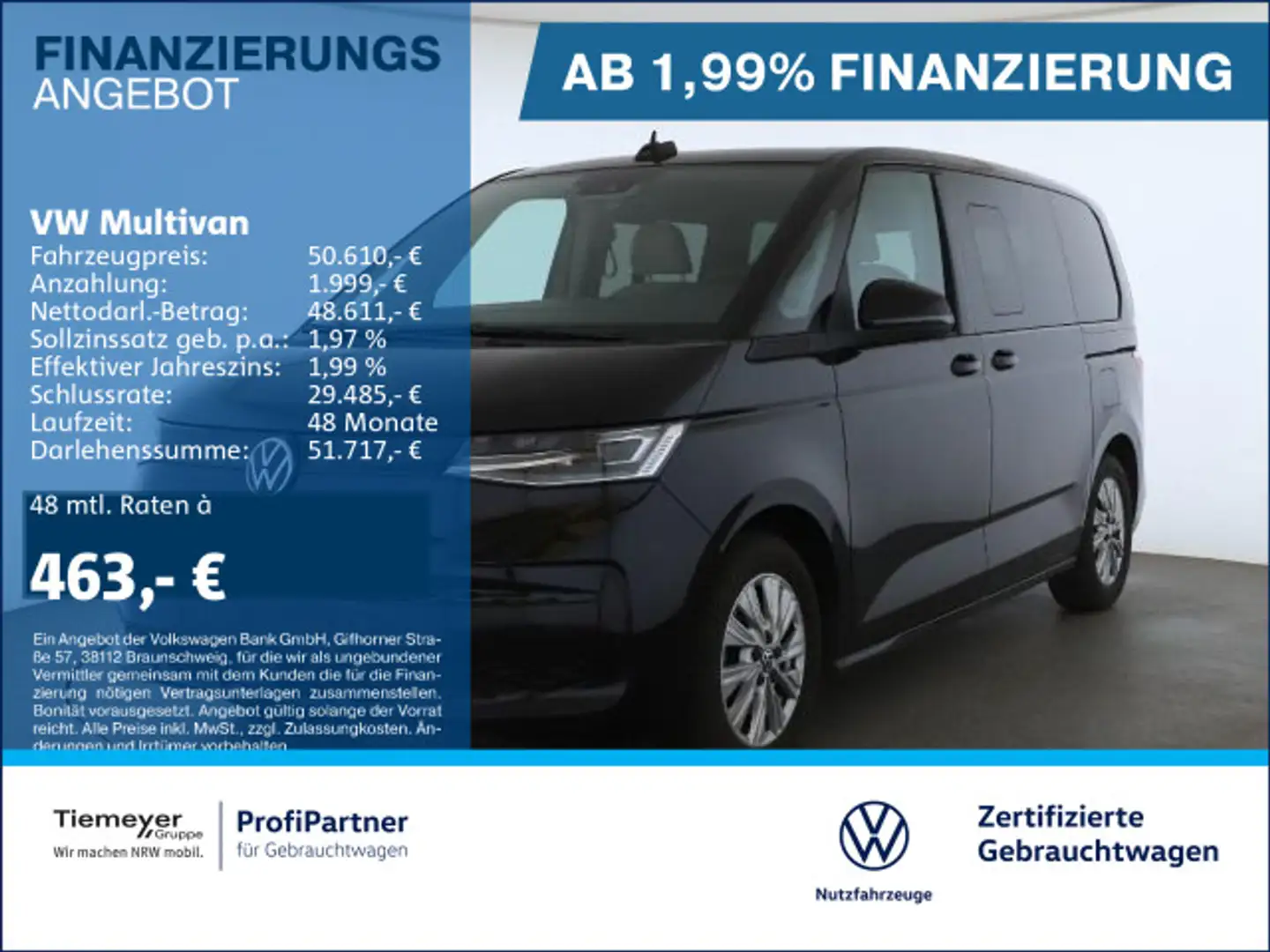 Volkswagen T7 Multivan T7 Multivan TDI 7-Sitze AHK ACC PANO KAMERA Schwarz - 1