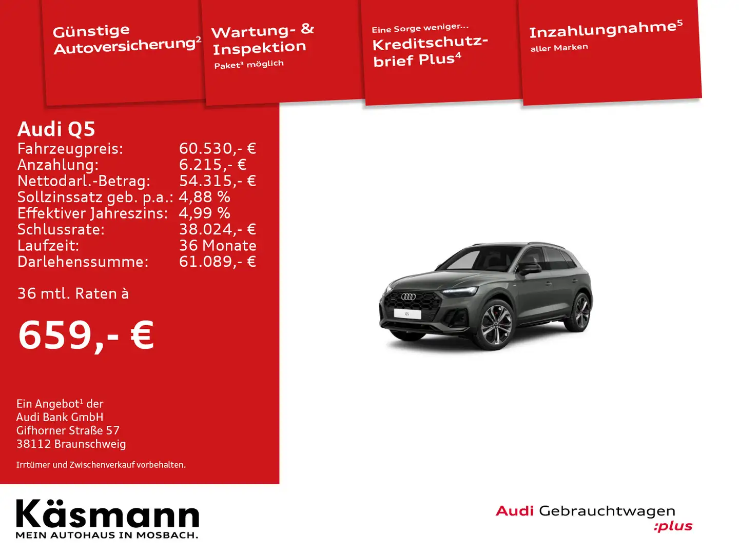 Audi Q5 S line 40TDI qu 2x S line MATRI X AHK KAM Grau - 1