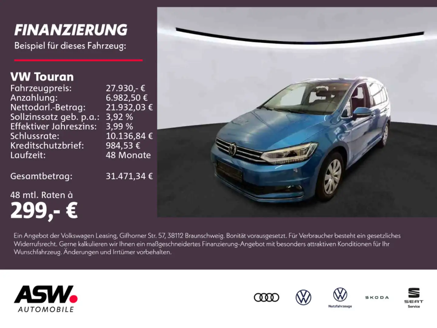 Volkswagen Touran Highline 1,5 TSI LED NAVI AHK ACC PDC RFK Blau - 1