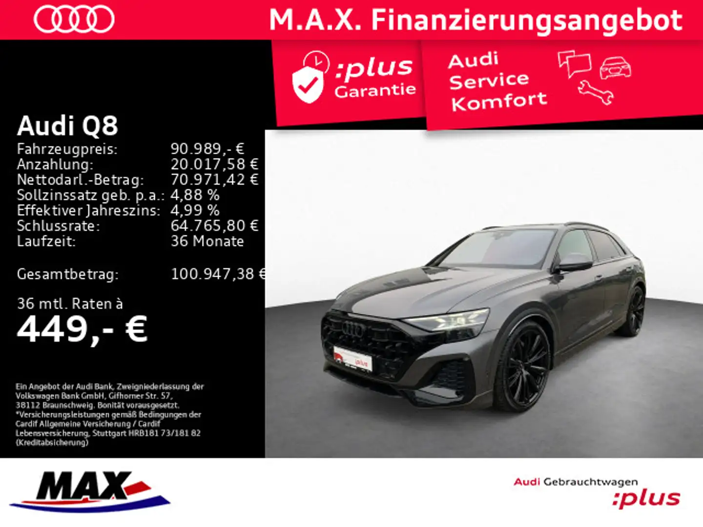 Audi Q8 50 TDI QUATT S LINE MATRIX+RAUTE+AHK+PANO+B&O Grau - 1