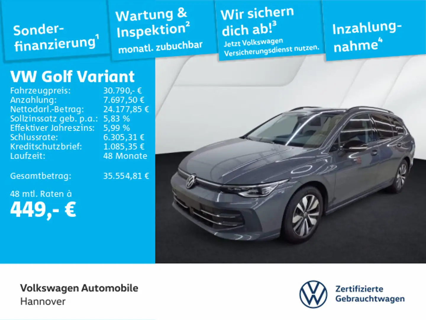 Volkswagen Golf Variant Golf VIII Variant 2.0 TDI DSG Goal Navi AHK Kame Grau - 1
