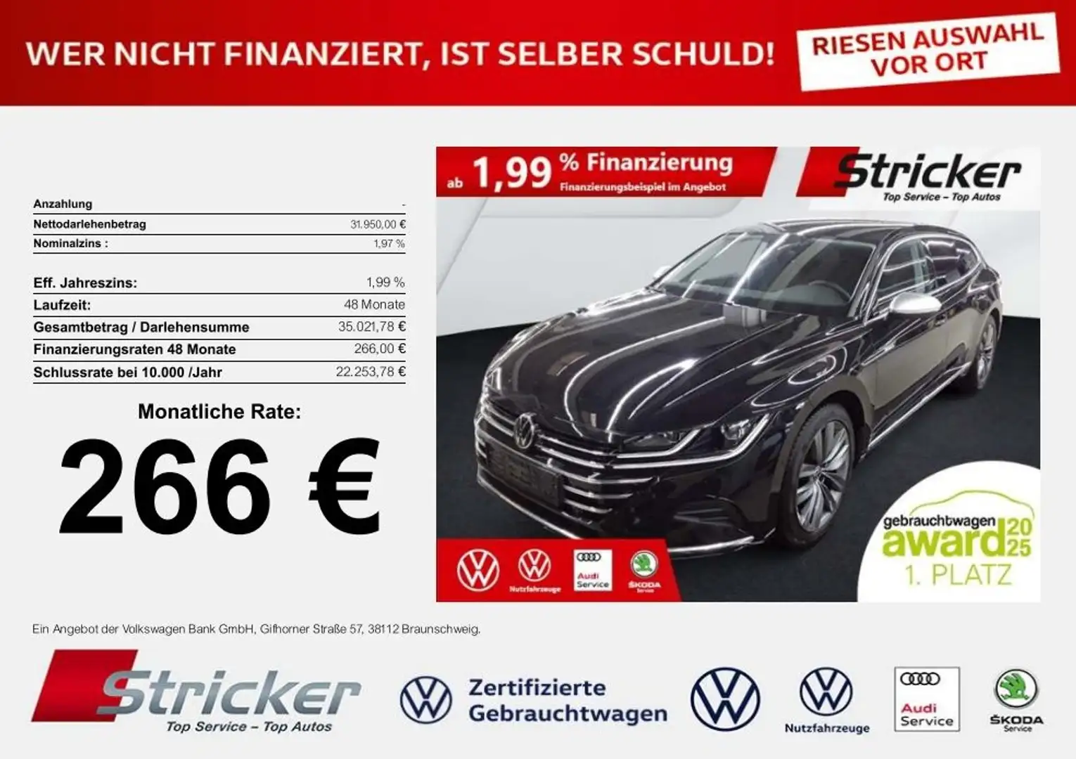 Volkswagen Arteon Shooting Brake Elegance 2.0TSI DSG 266,-ohne Anza Schwarz - 2