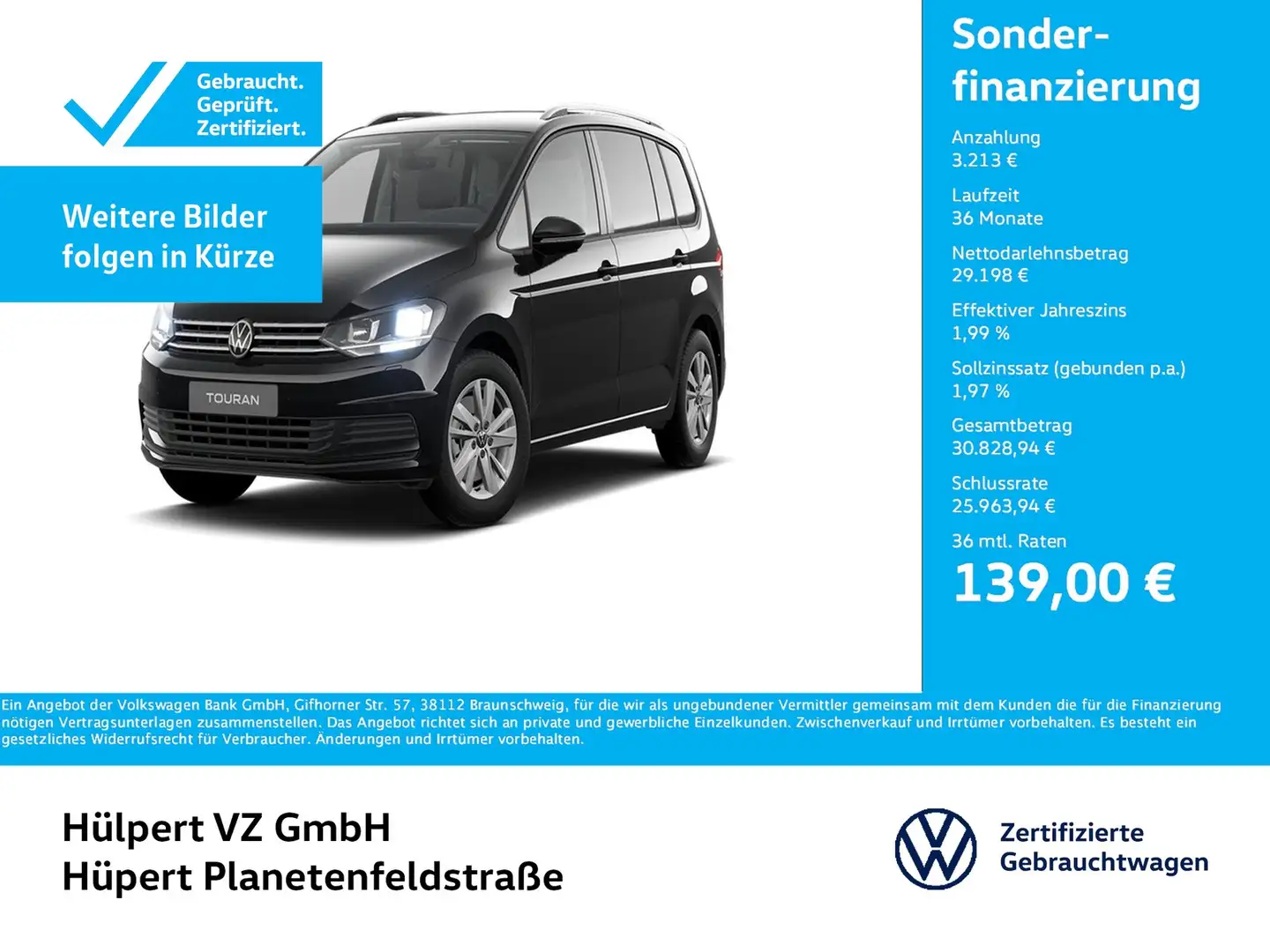 Volkswagen Touran 1.5 COMFORTLINE 7SITZE AHK CAM ACC NAVI Nero - 1