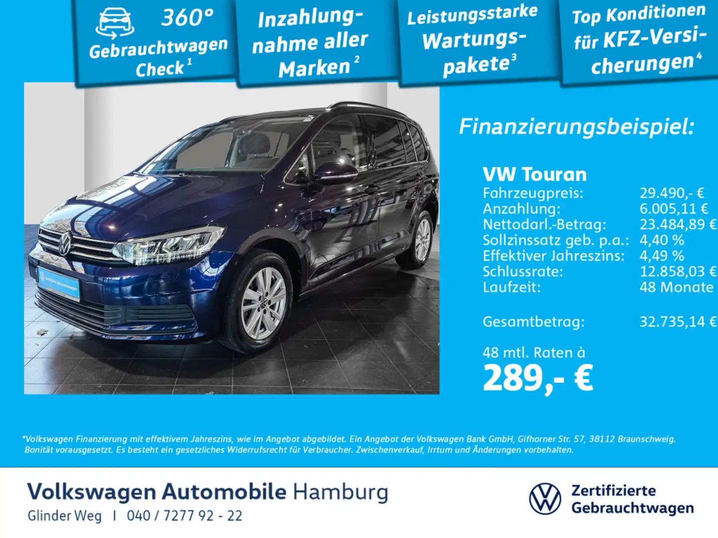 Volkswagen Touran 2.0 TDI Comfortline DSG AHK AppConnect Ei Blau - 1