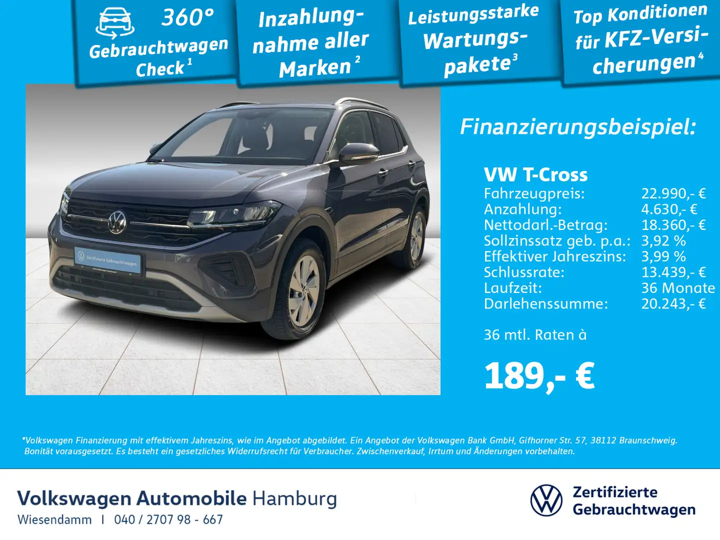 Volkswagen T-Cross 1.0 TSI Life PDC Klima Navi Sitzhzg Grau - 1