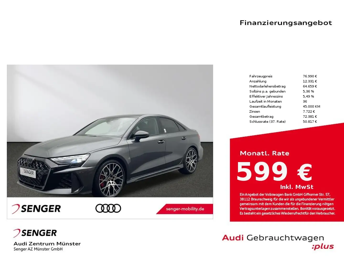 Audi RS3 S tronic Kamera Leder Matrix Digi-Cockpit Grau - 1