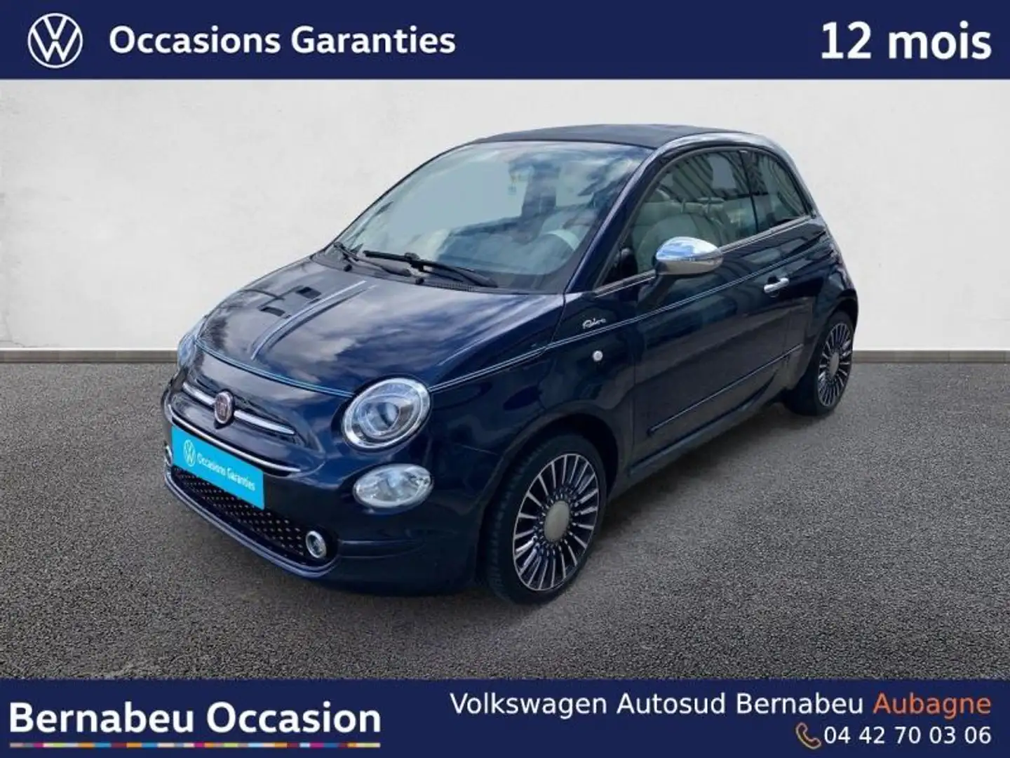 Fiat 500C 0.9 8v TwinAir 85ch S\u0026S Riva (volant bois) Bleu - 1
