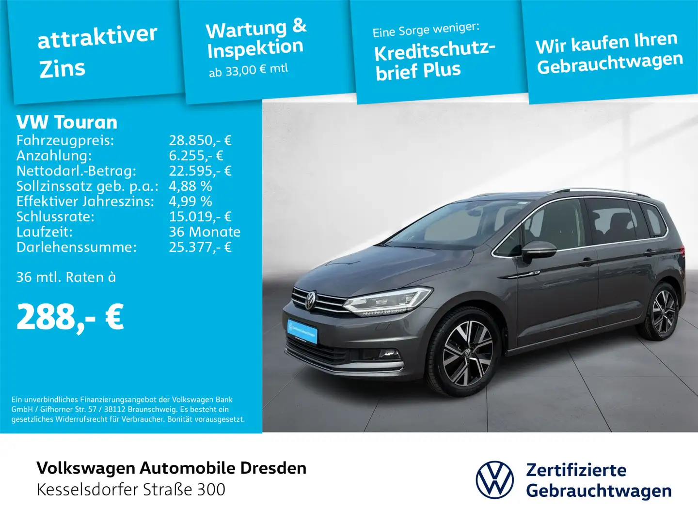 Volkswagen Touran 2.0 TDI DSG Highline AHZV LED Kamera Navi Grijs - 1