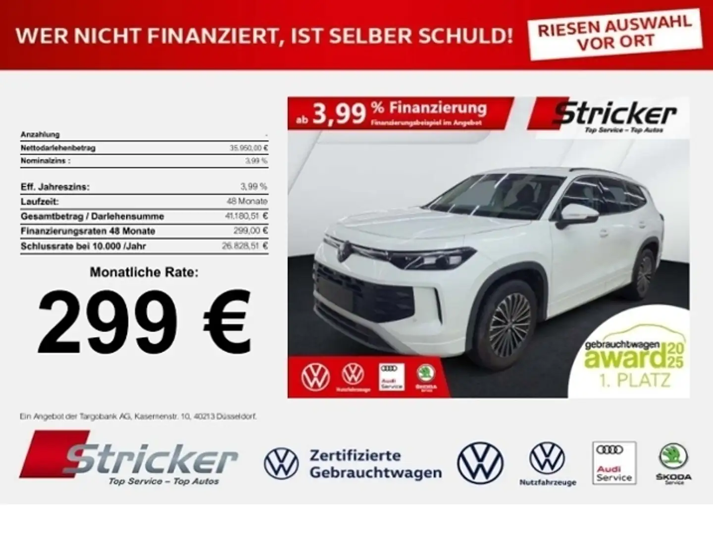 Volkswagen Tayron Life 1.5eTSI DSG 299,-ohne Anzahlung AHK 7-Sitzer Weiß - 1