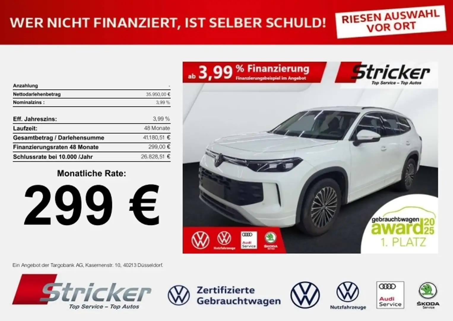 Volkswagen Tayron Life 1.5eTSI DSG 299,-ohne Anzahlung AHK 7-Sitzer Weiß - 2