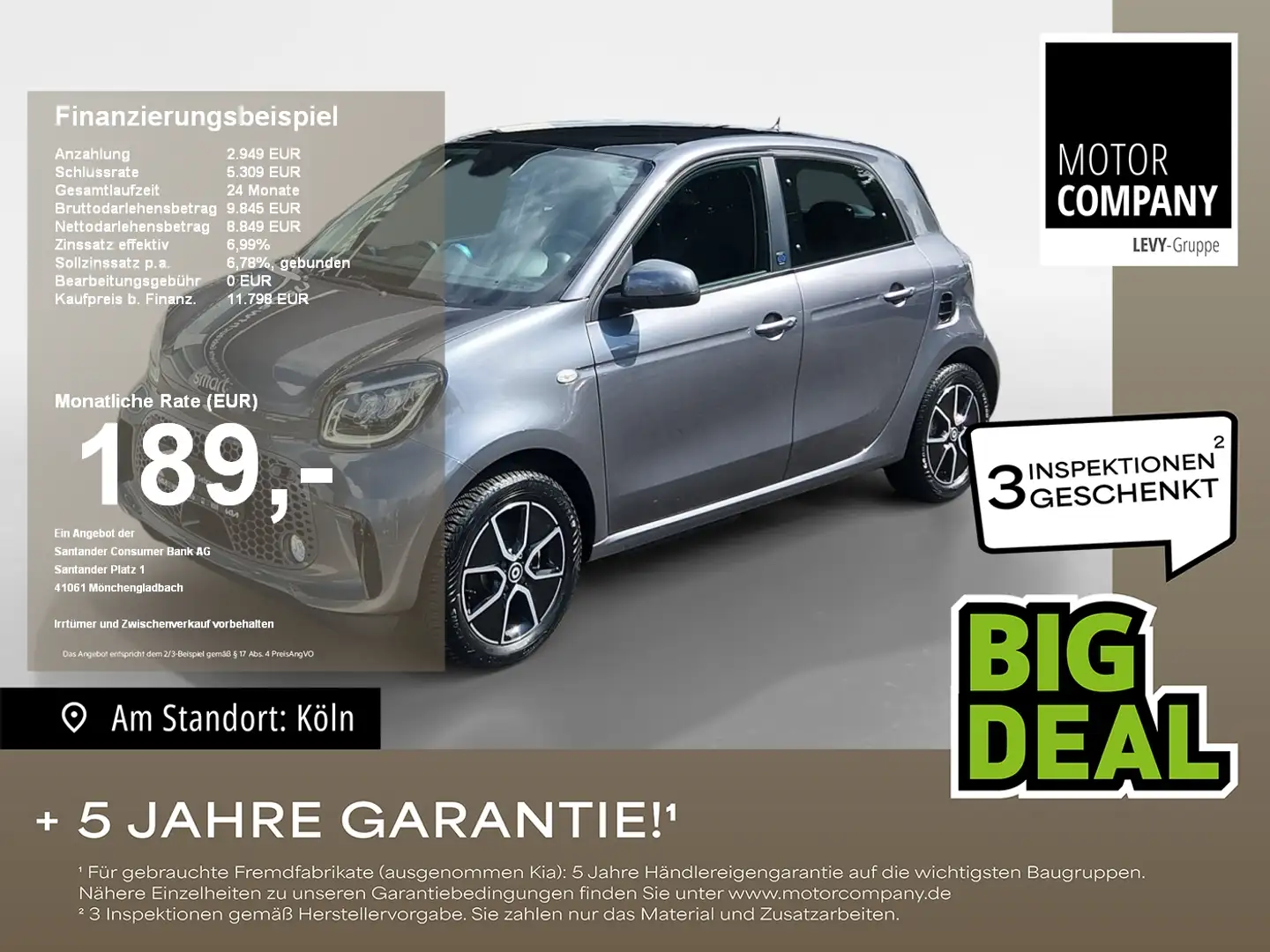smart forFour EQ  +passion ++Pano+Allwetter+Navi+Winter+ Grau - 1