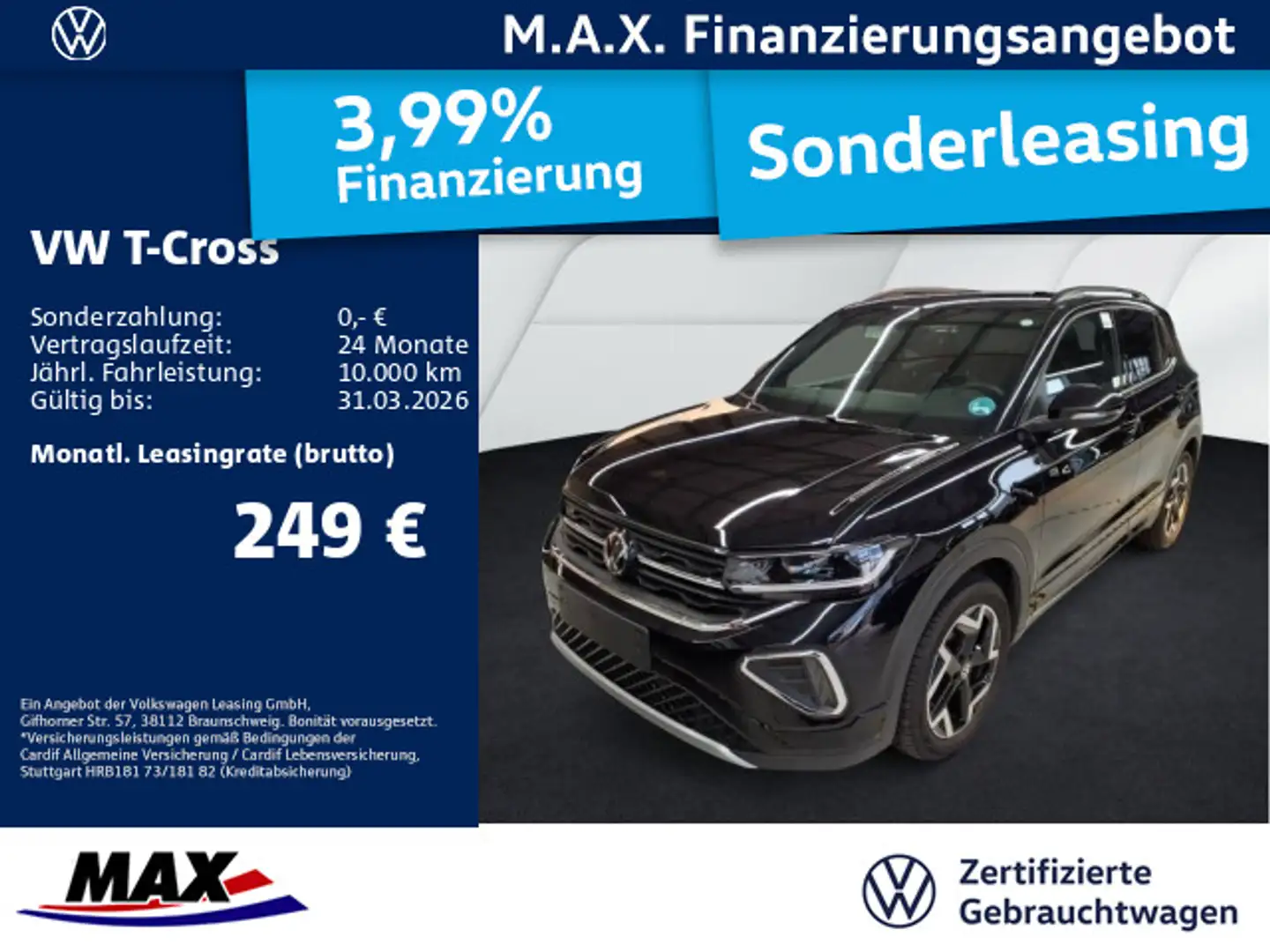 Volkswagen T-Cross 1.5 TSI DSG R LINE IQ.LIGHT+AHK+ACC+NAVI Schwarz - 1