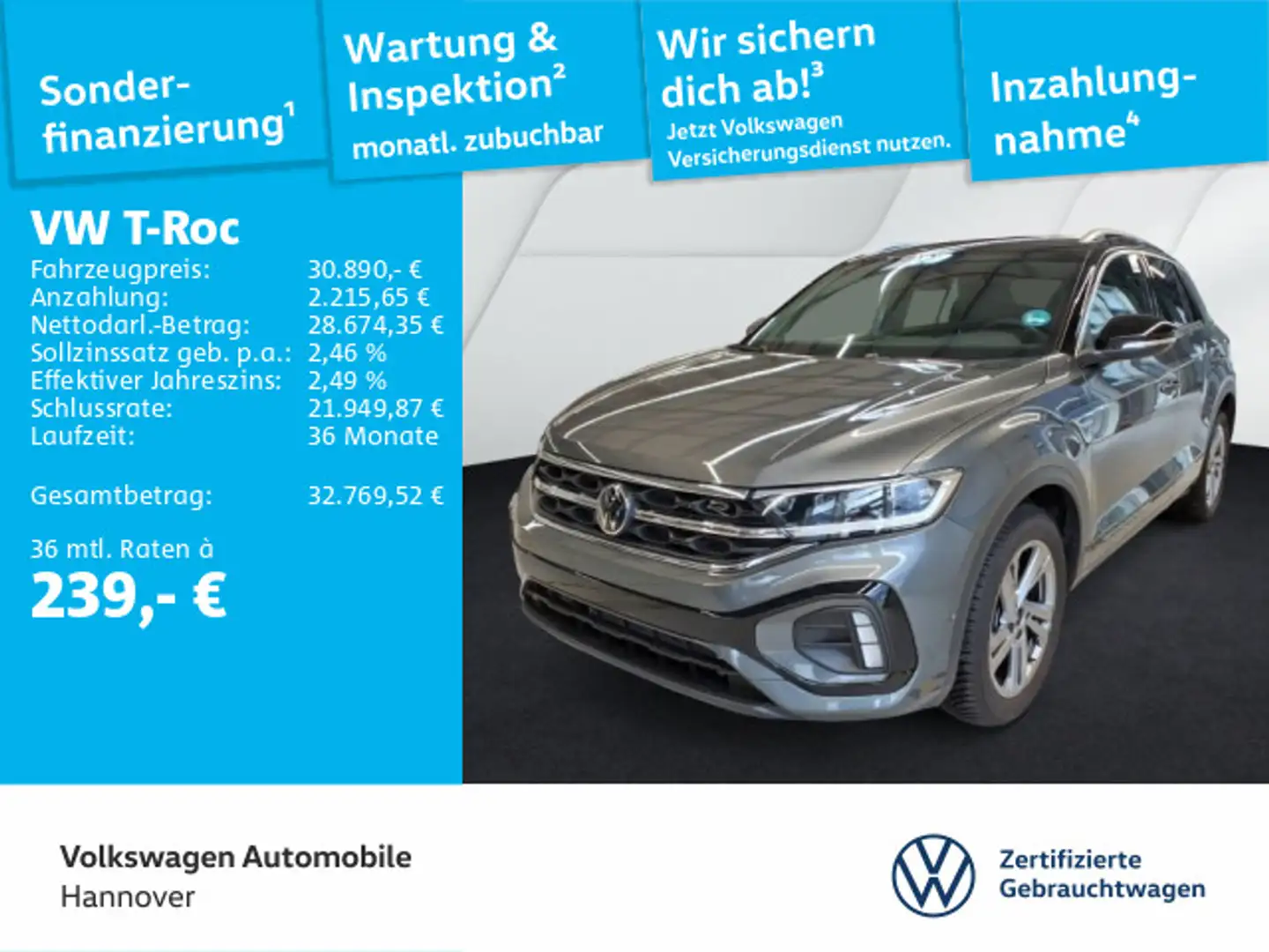 Volkswagen T-Roc 1.5 TSI DSG R-Line Navi AHK LED Kamera Dig Gris - 1