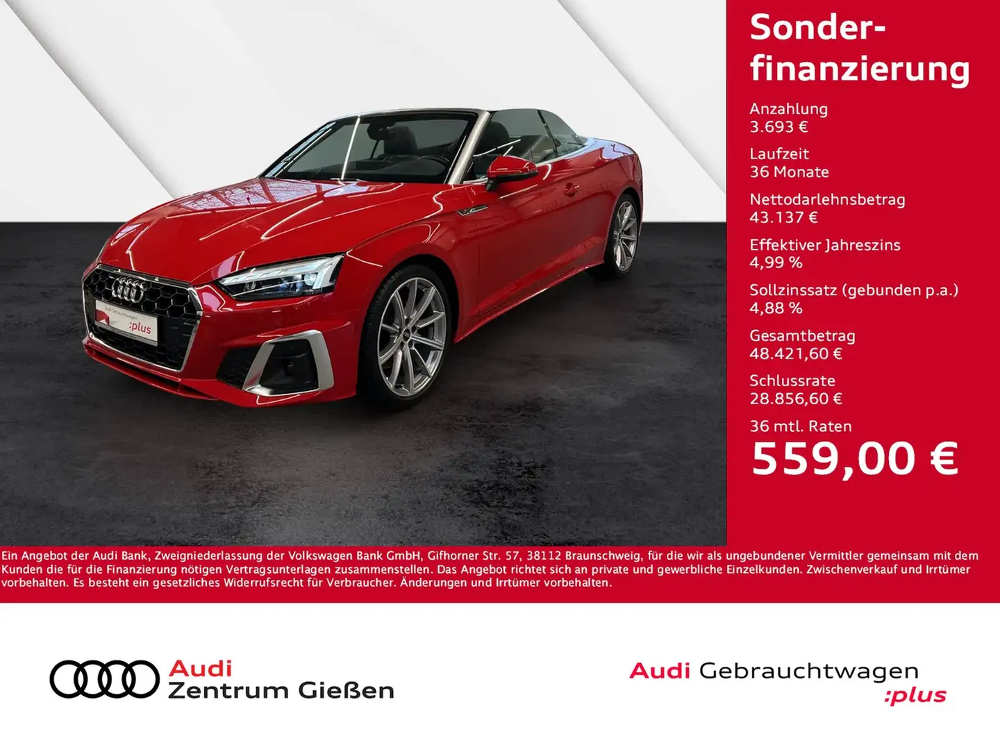 Audi A5 Cabriolet 35 TDI S line B&O AHK Matrix-LED Navi Rot - 1