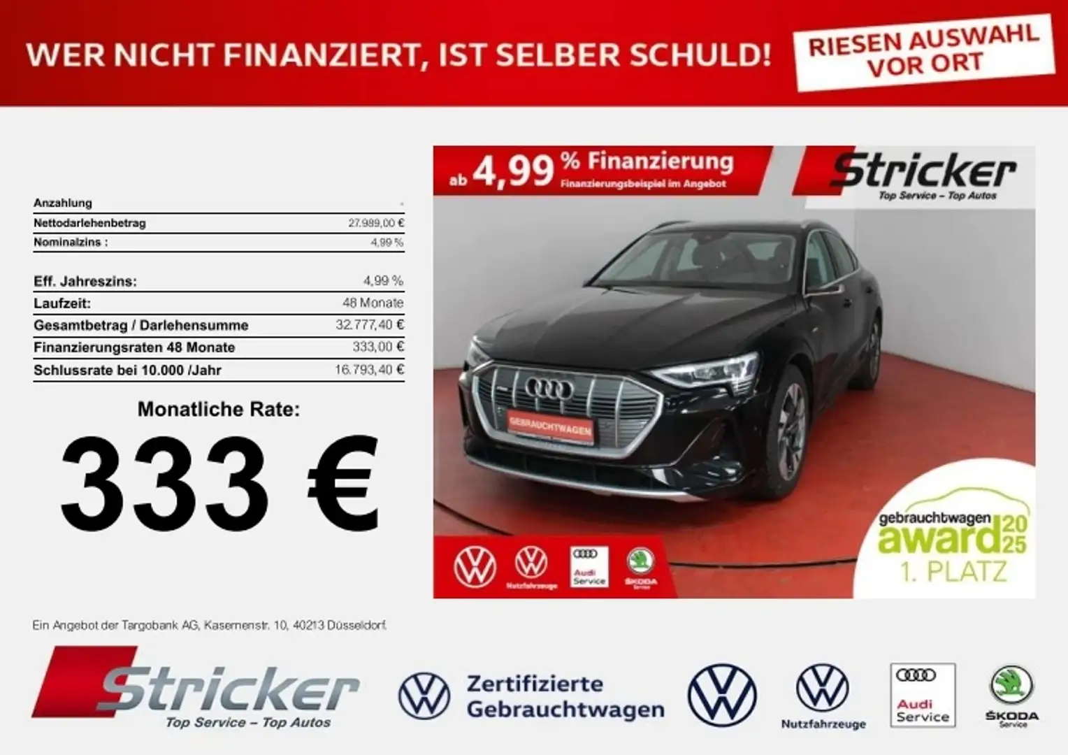 Audi e-tron 50 Sportback S-Line 333,-ohne Anzahlung Pano B&O Schwarz - 1