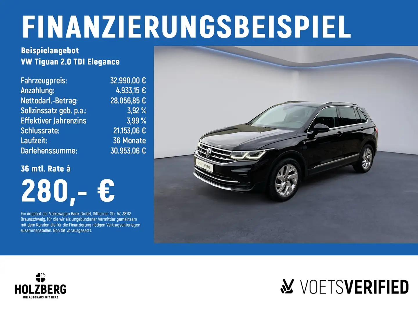 Volkswagen Tiguan 2.0 TDI Elegance MATRIX+PANO+NAVI+RFK Schwarz - 2