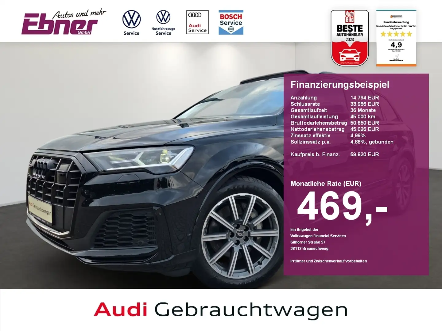 Audi Q7 S-LINE 55TFSI LUFT+PANO+HEAD-UP+AHK+MEMORY+KEYLESS Noir - 1