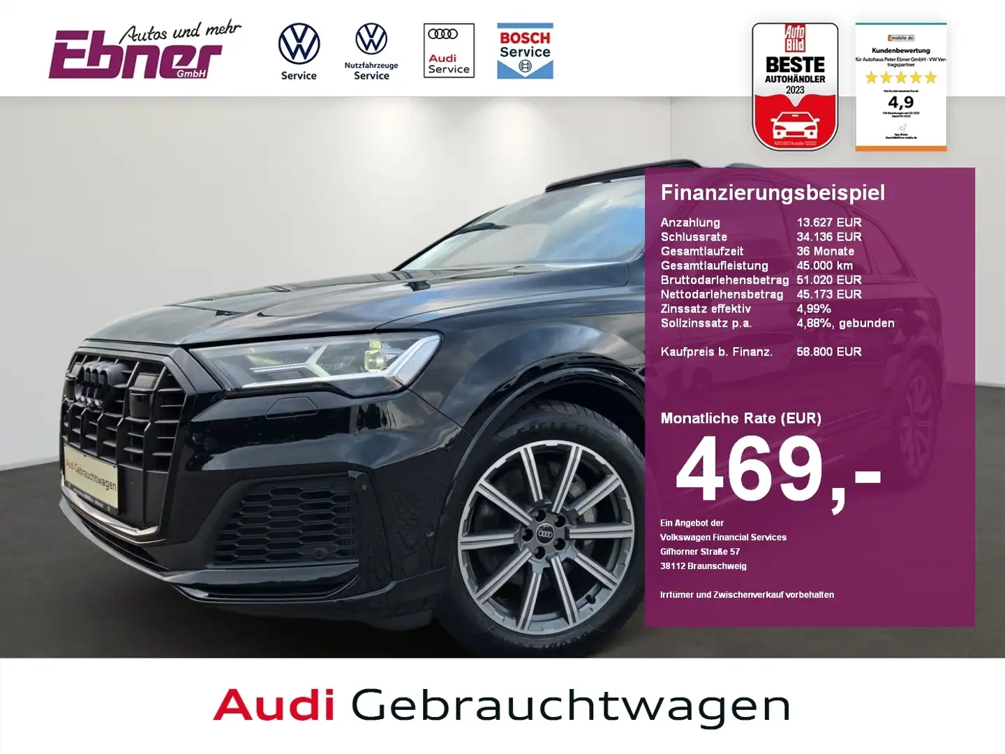 Audi Q7 S-LINE 55TFSI LUFT+PANO+HEAD-UP+AHK+MEMORY+KEYLESS Schwarz - 1