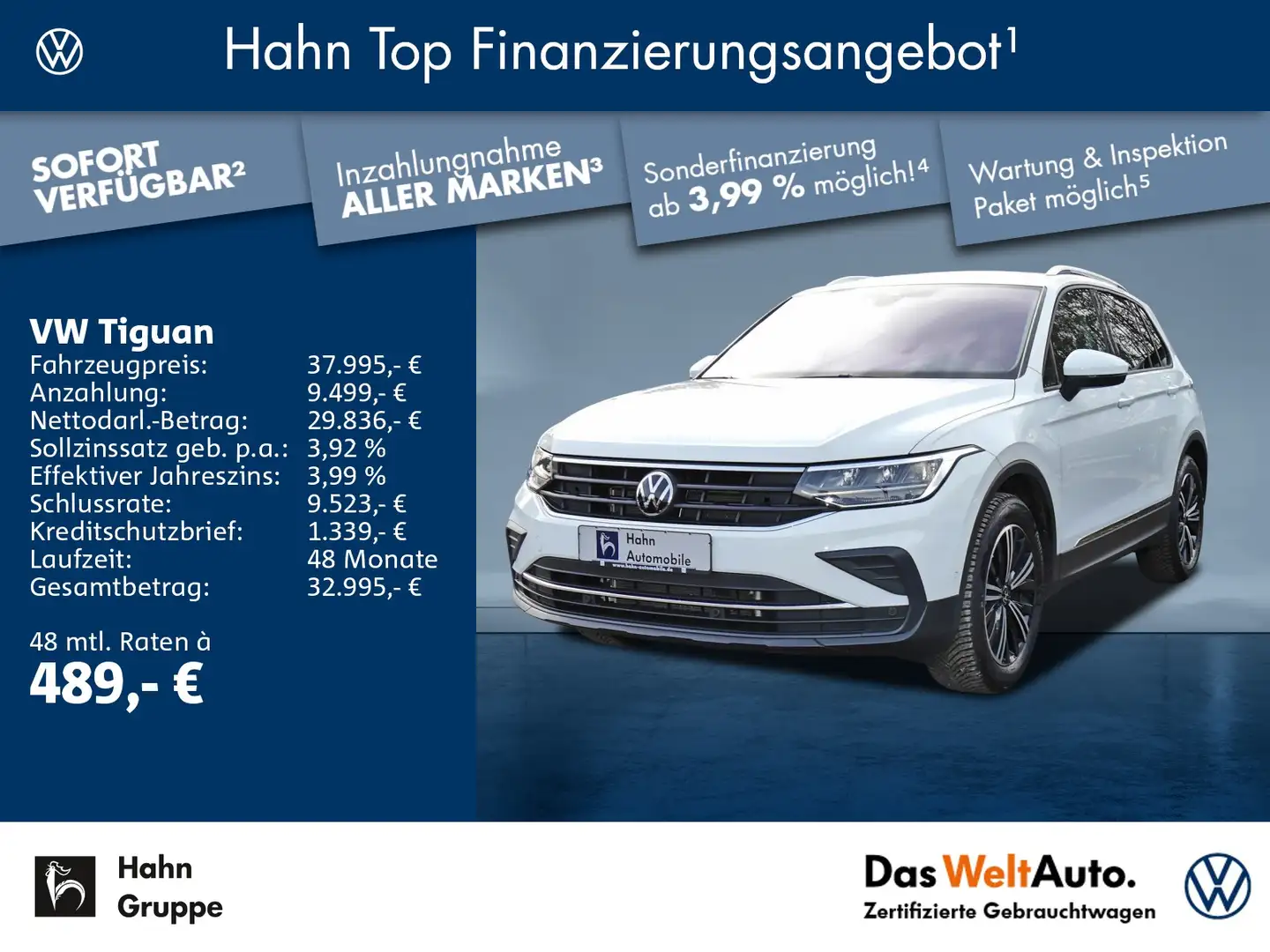 Volkswagen Tiguan 2.0TDI DSG Active AHK Cam Parklenk Navi A Weiß - 1