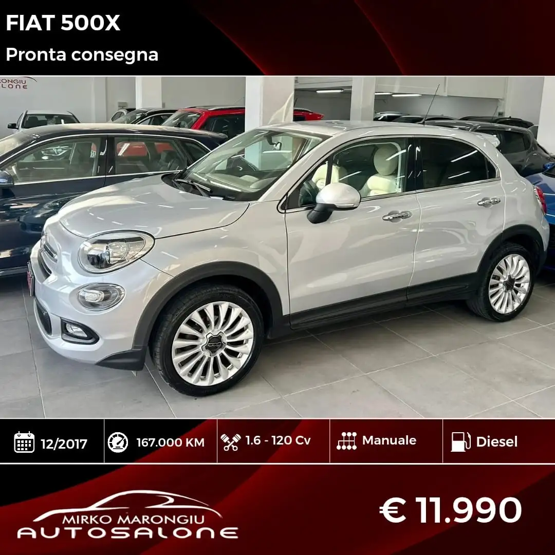Fiat 500X 500X 1.6 mjt Lounge 4x2 120cv my17 Argento - 1