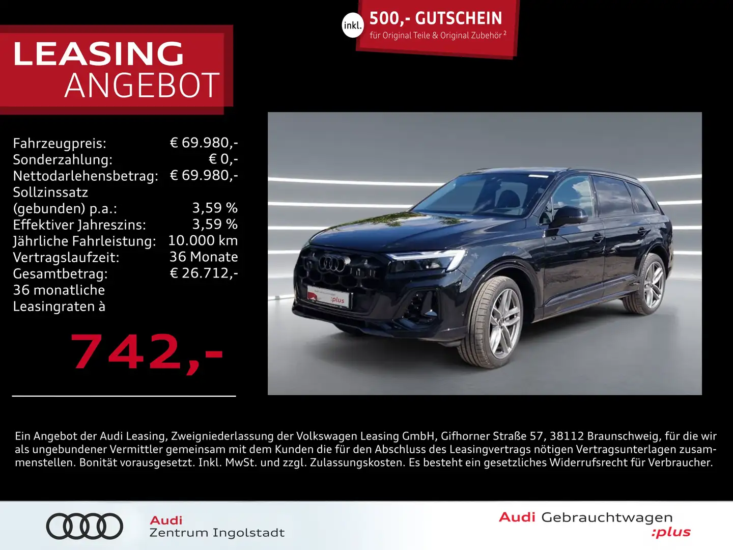 Audi Q7 55 TFSI e qu S line MATRIX Luft AHK HuD 21" Schwarz - 1
