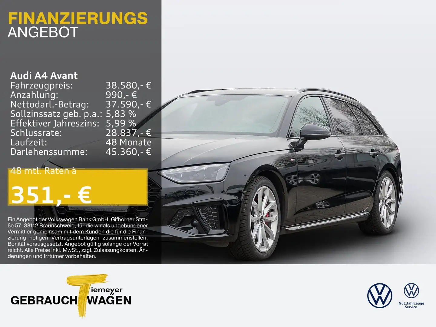 Audi A4 40 TFSI Q 2x S LINE LM19 KAMERA NAVI+ V Schwarz - 1