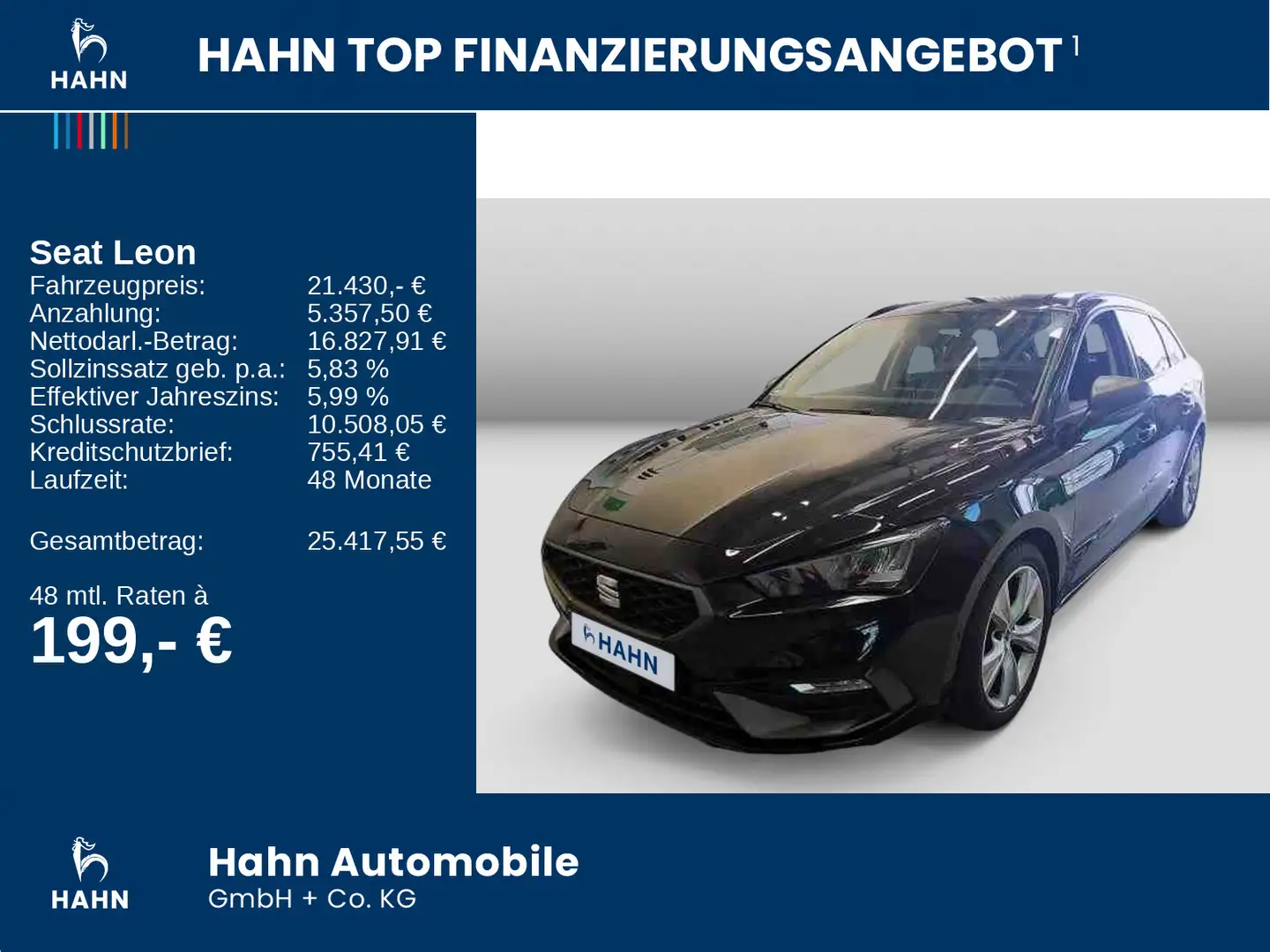SEAT Leon Sportstourer 1.5eTSI DSG FR LED Navi PDC Schwarz - 2