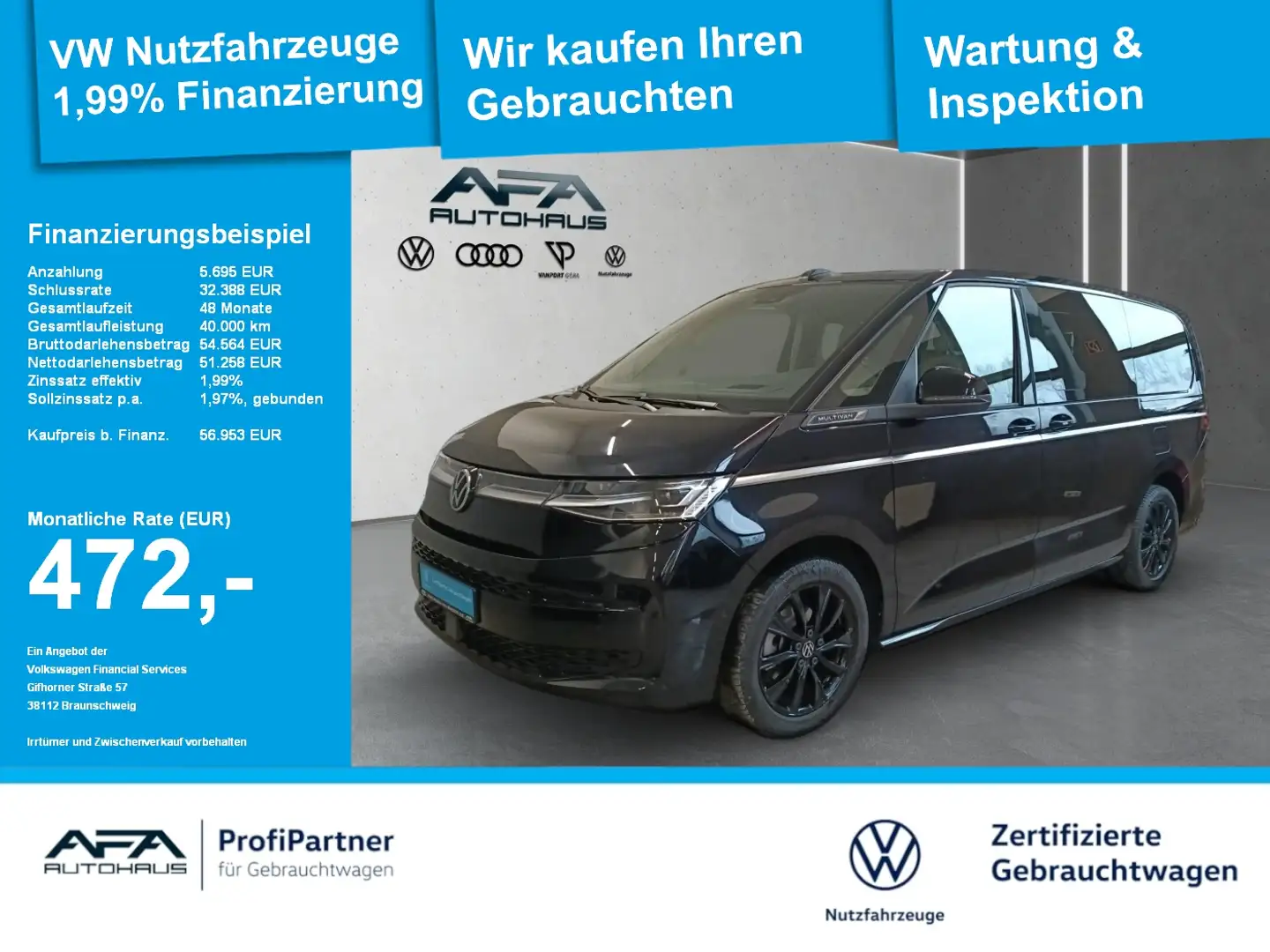 Volkswagen T7 Multivan 2,0 TDI Style lang DSG AHK*LED*Navi Schwarz - 1