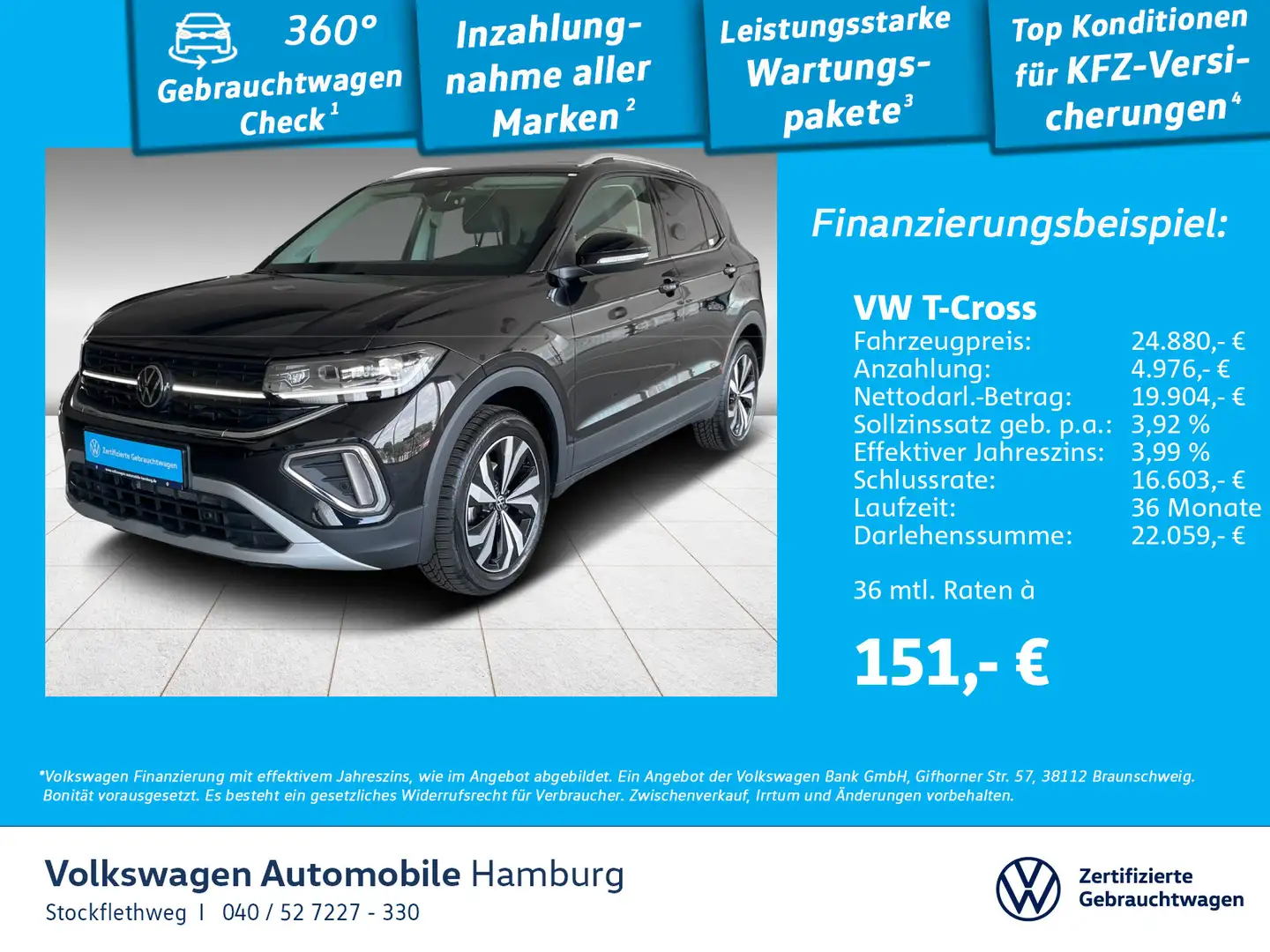 Volkswagen T-Cross 1.0 TSI Style DSG Navi CarPlay IQ.Light Zwart - 1