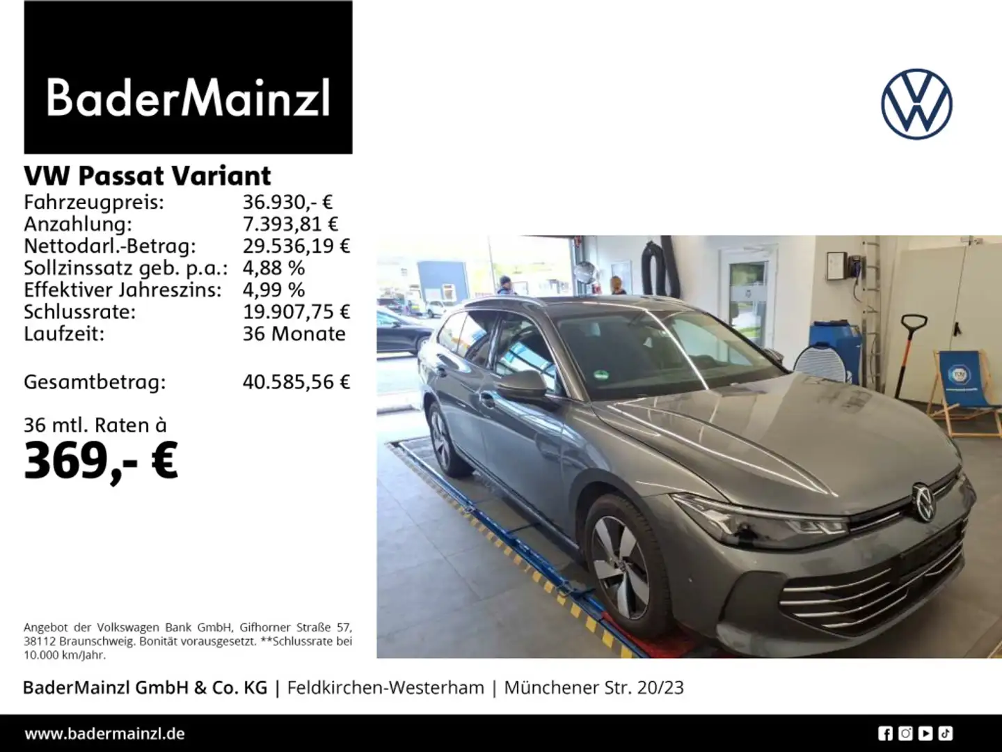 Volkswagen Passat Variant 2.0 TDI DSG Business AHK Kam. ACC Grau - 1