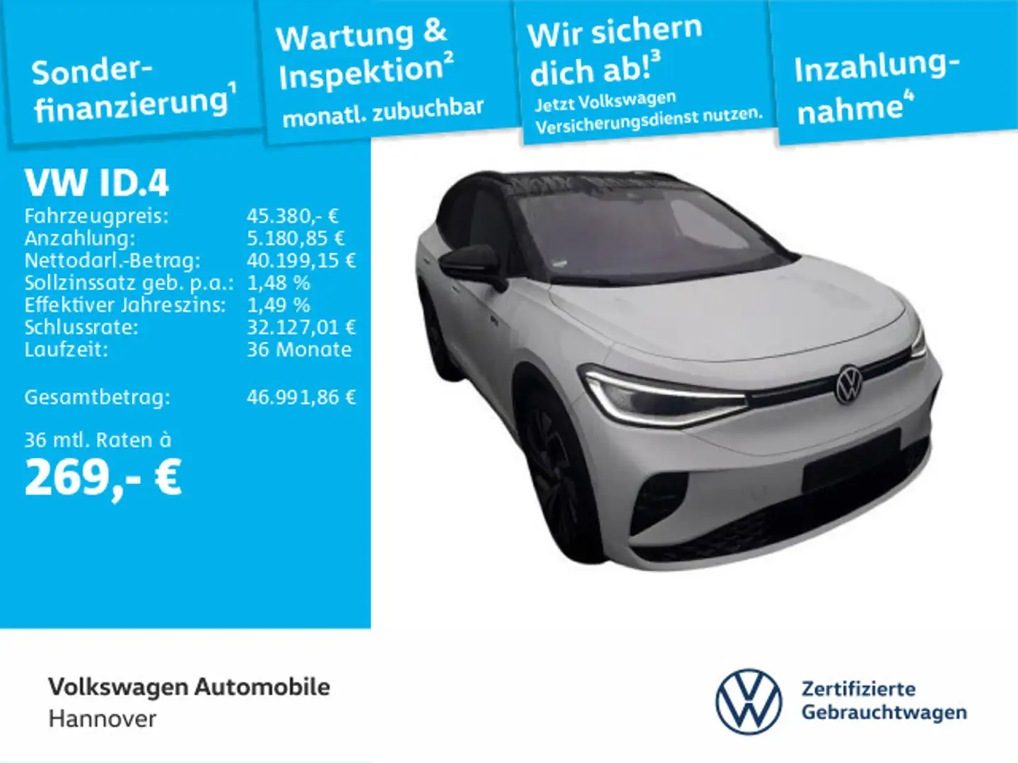 Volkswagen ID.4 GTX 4Motion Navi AHK Pano Kamera HUD WP ACC Weiß - 1