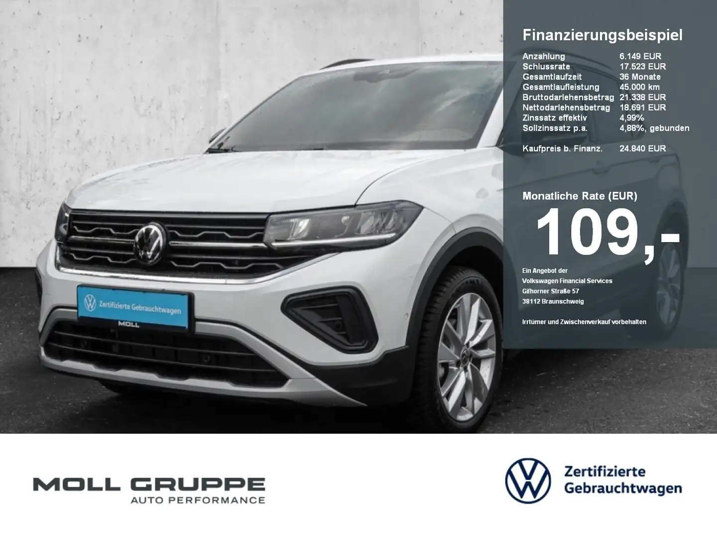 Volkswagen T-Cross 1.0 TSI DSG Life MATRIX KLIMA ACC AUT Weiß - 1