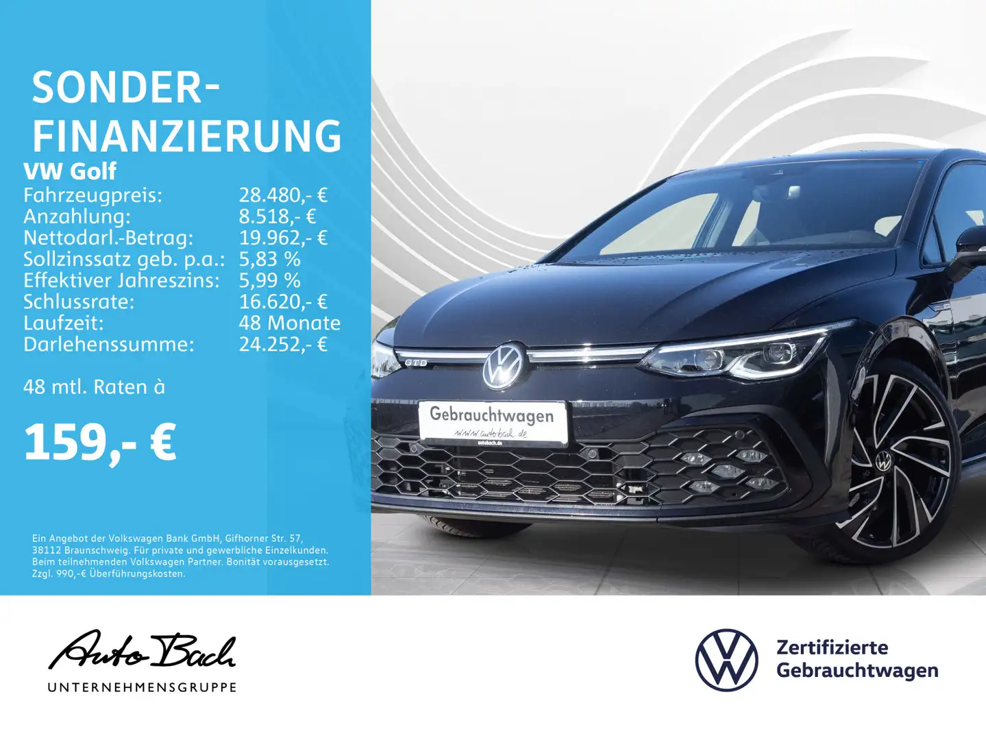 Volkswagen Golf VIII GTD 2.0 TDI DSG Navi LED Digital Cockp Nero - 1