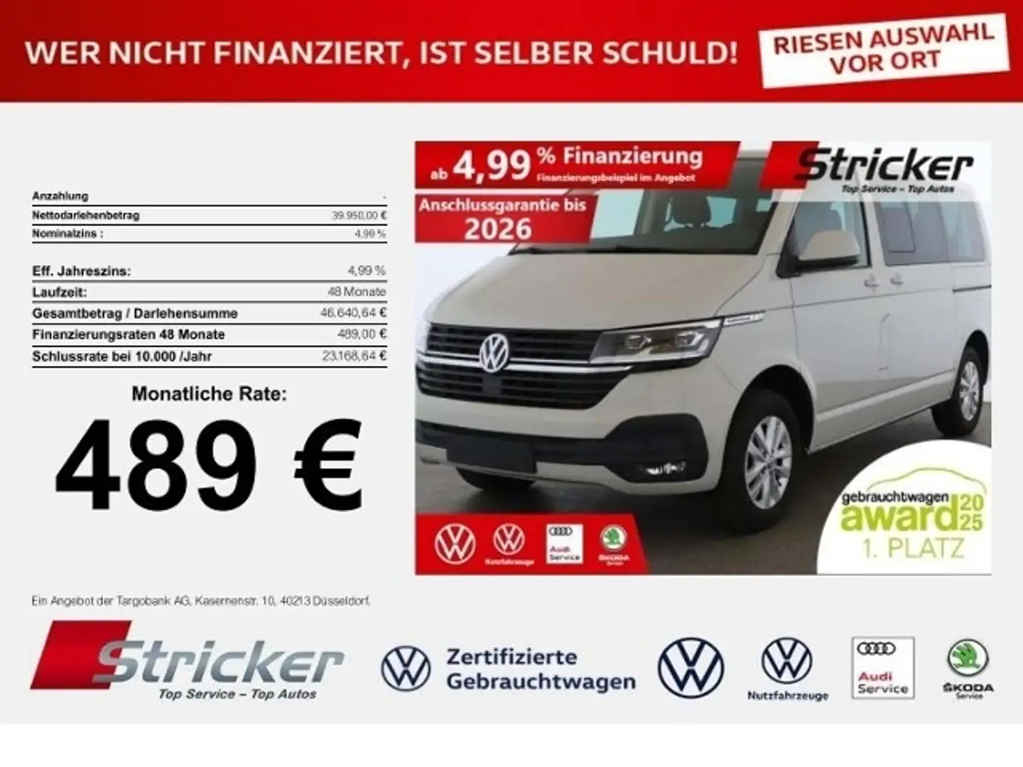 Volkswagen T6 Caravelle 2.0TDI kurz 489,-ohne Anzahlung Parkpilot Navi Grau - 1