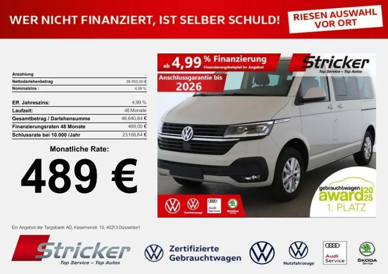 Volkswagen T6 Caravelle 2.0TDI kurz 489,-ohne Anzahlung Parkpilot Navi Grau - 2