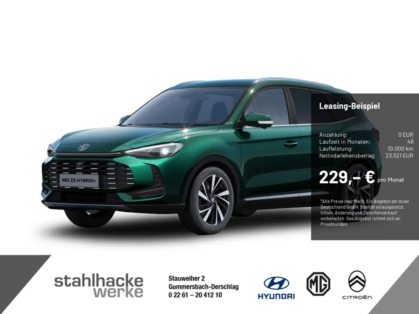 MG ZS Hybrid Luxury Automatik 197PS Preis nur gültig bei Finanzierung Grün - 1