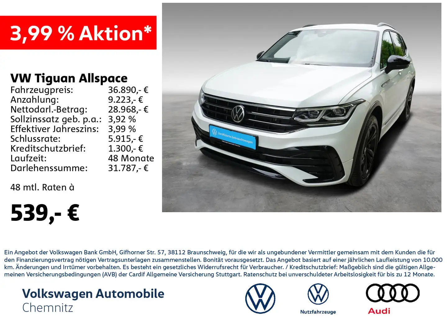 Volkswagen Tiguan Allspace 2.0 TDI R-Line 4Motion AHK DAB+ Weiß - 1