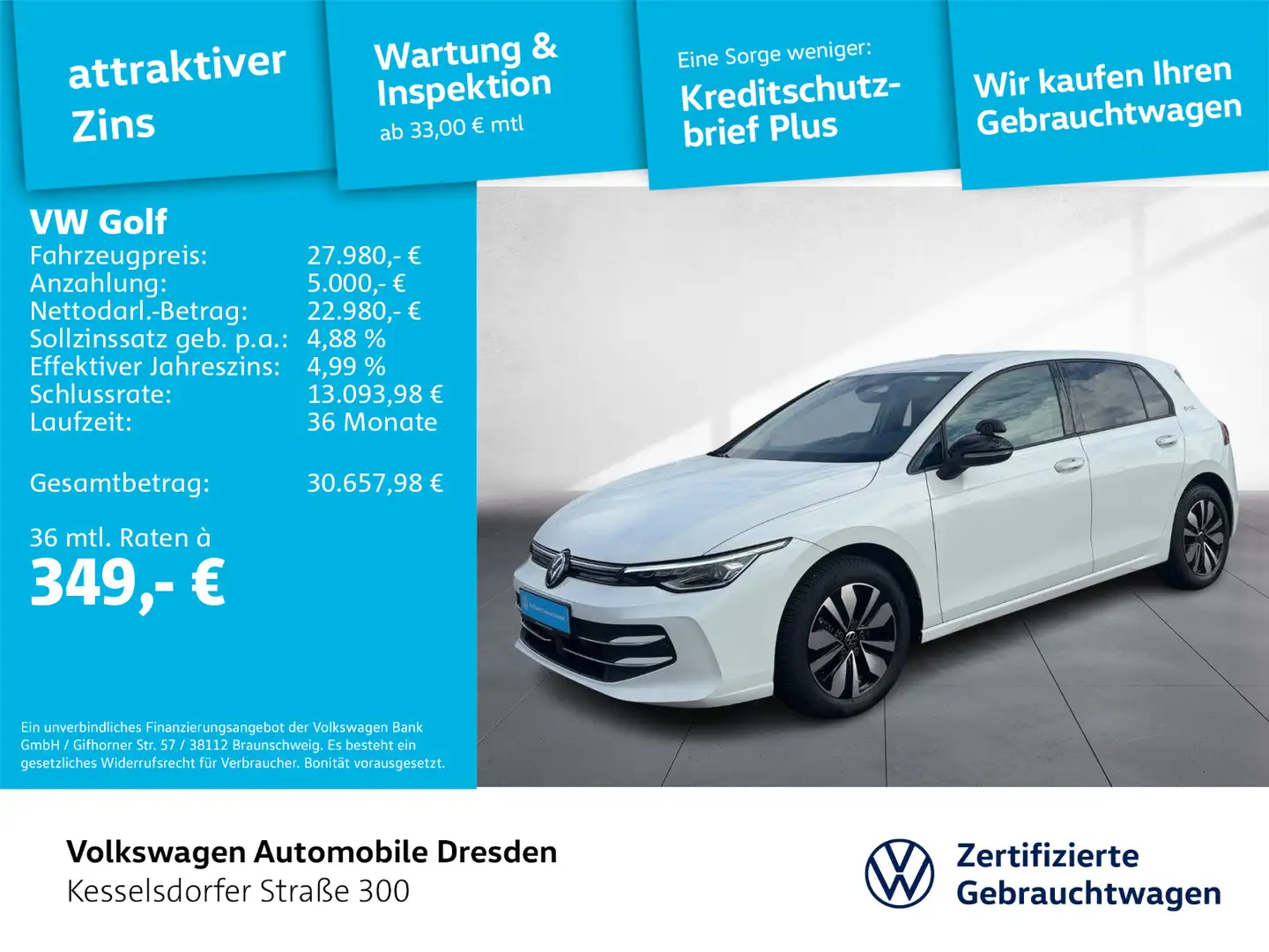 Volkswagen Golf VIII 2.0 TDI Life ACC AHZV LED Navi Weiß - 1